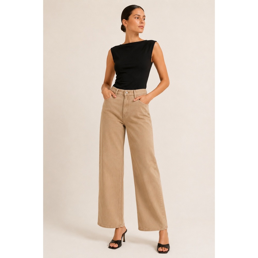MOTHER Superior Dodger Flood Khaki High Rise Wide Leg Jeans Sz 25 Neutral 90's